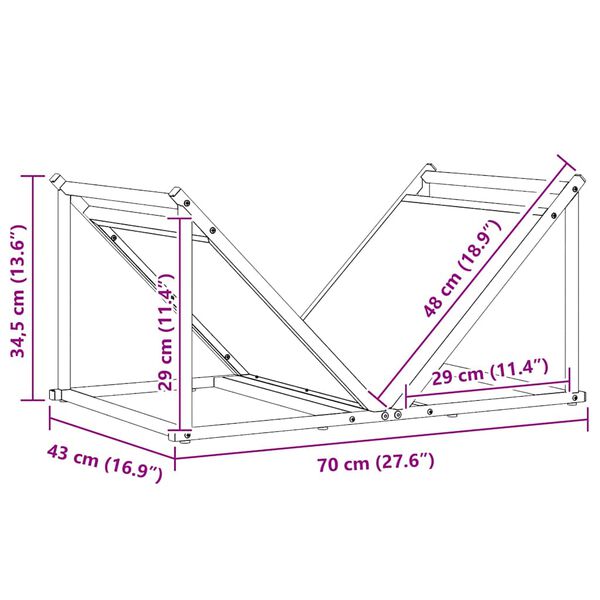 vidaXL Stovas malkoms, juodos, 70x43x34,5 cm, šaltai valcuotas plienas