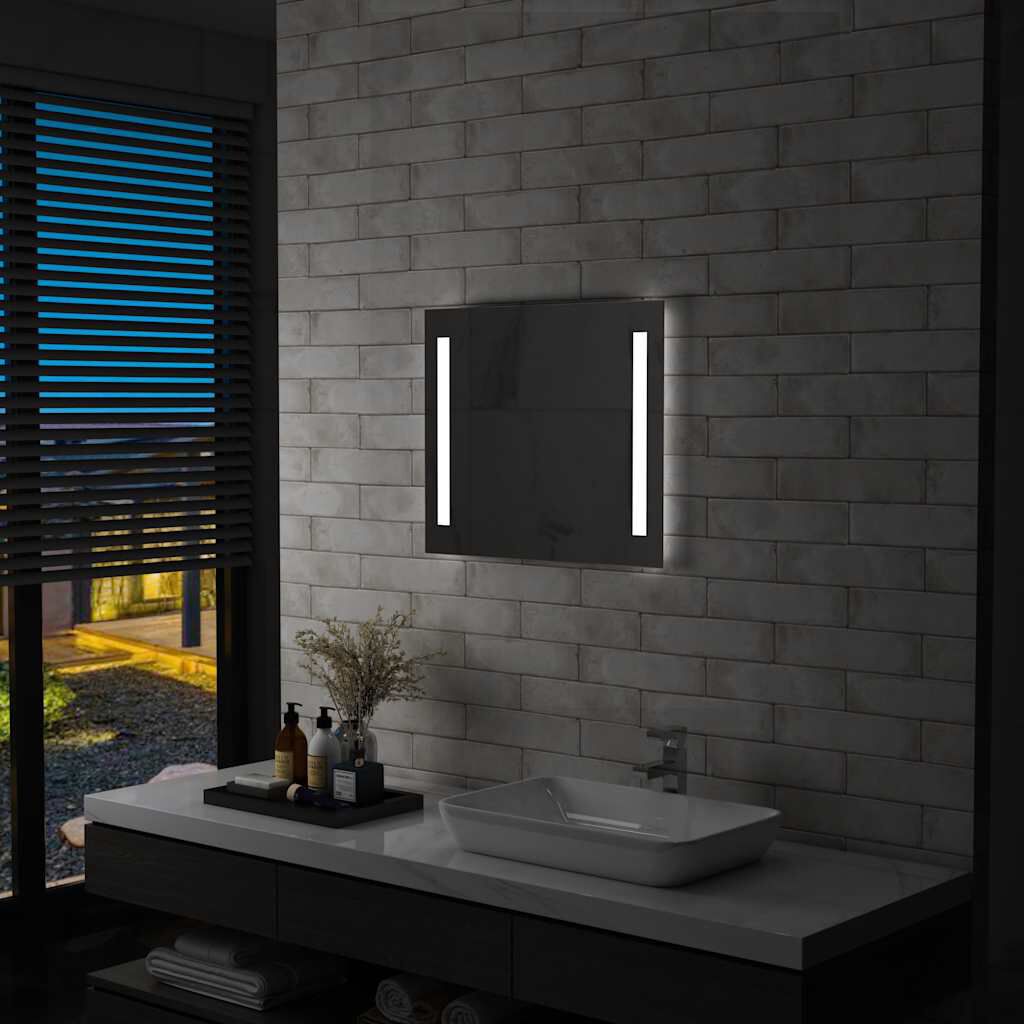 vidaXL Sieninis vonios kambario veidrodis su LED, 60x50cm