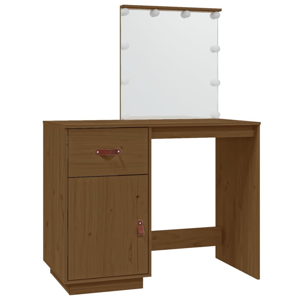 vidaXL Kosmetinis staliukas su LED, medaus rudas, 95x50x133,5cm, pušis